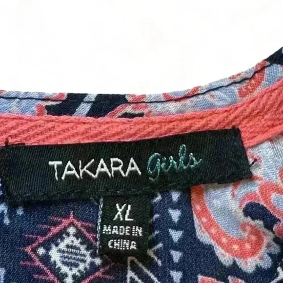 Takara Girls Boho Paisley Print Short Sleeve Blouse Multicolor XL - Picture 3 of 3
